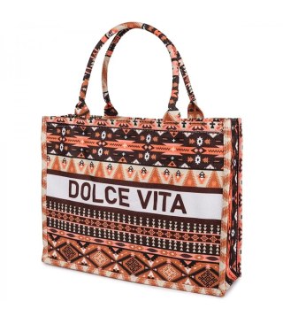 Duża kolorowa torba shopperka z napisem DOLCE VITA (Wielokolorowy)