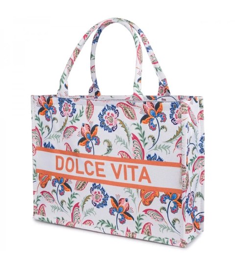 Duża kolorowa torba shopperka z napisem DOLCE VITA (Wielokolorowy) Duża kolorowa torba shopperka z napisem DOLCE VITA (Wielokolorowy)