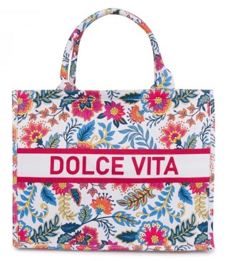 Duża kolorowa torba shopperka z napisem DOLCE VITA (Wielokolorowy)