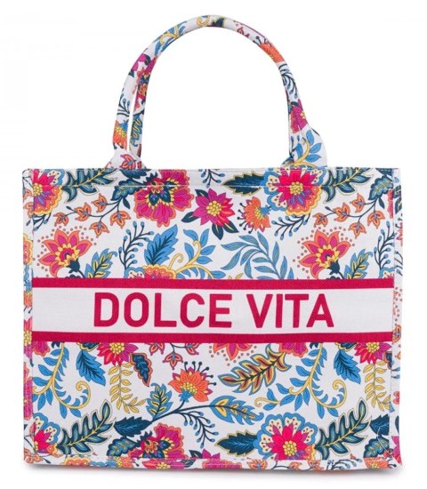 Duża kolorowa torba shopperka z napisem DOLCE VITA (Wielokolorowy) Duża kolorowa torba shopperka z napisem DOLCE VITA (Wielokolorowy)