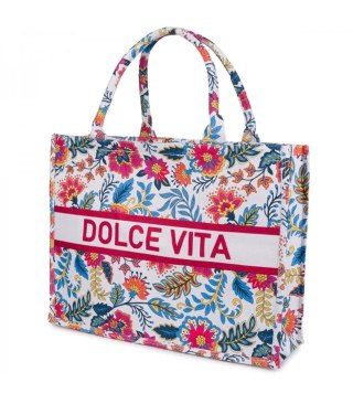 Duża kolorowa torba shopperka z napisem DOLCE VITA (Wielokolorowy)