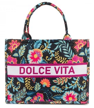 Duża kolorowa torba shopperka z napisem DOLCE VITA (Wielokolorowy)