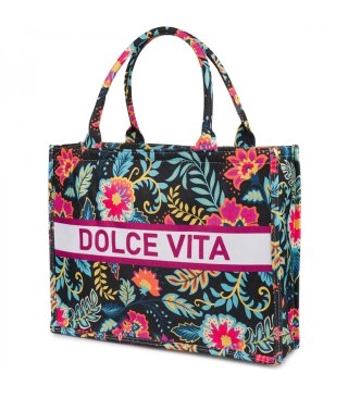 Duża kolorowa torba shopperka z napisem DOLCE VITA (Wielokolorowy)