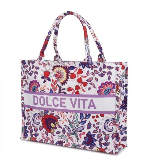 Duża kolorowa torba shopperka z napisem DOLCE VITA (Wielokolorowy) Duża kolorowa torba shopperka z napisem DOLCE VITA (Wielokolorowy)