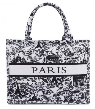 Duża torba shopperka Stylowa Sztywna z napisem PARIS (Czarny)