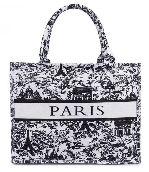 Duża torba shopperka Stylowa Sztywna z napisem PARIS (Czarny)