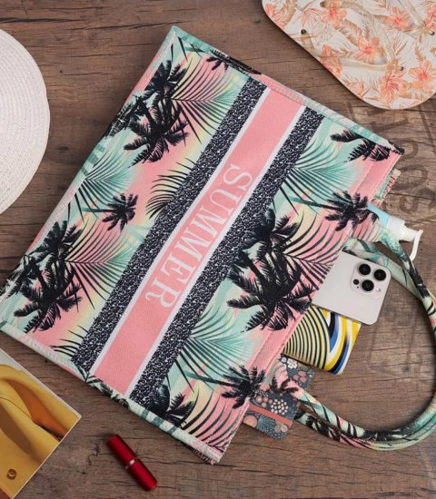 Duża torba shopperka z napisem SUMMER (Wielokolorowy)