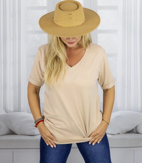 Bluzka koszulka t-shirt z dekoltem w serek i rękawem 1/2 MIRABEL (Beżowy)