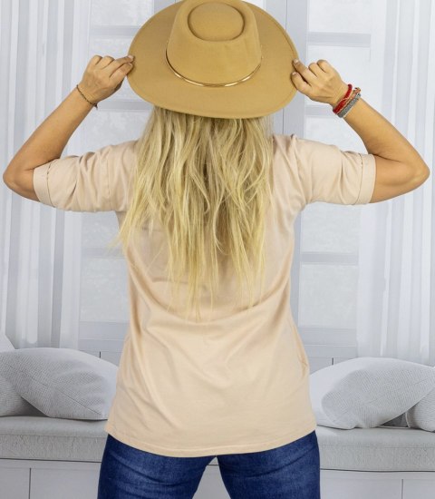 Bluzka koszulka t-shirt z dekoltem w serek i rękawem 1/2 MIRABEL (Beżowy)