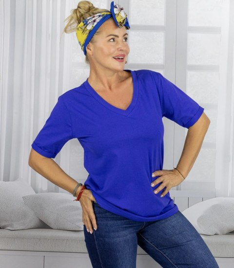 Bluzka koszulka t-shirt z dekoltem w serek i rękawem 1/2 MIRABEL (Niebieski) Bluzka koszulka t-shirt z dekoltem w serek i rękawem 1/2 MIRABEL (Niebieski)