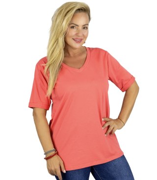 Bluzka koszulka t-shirt z dekoltem w serek i rękawem 1/2 MIRABEL (Pomarańczowy)