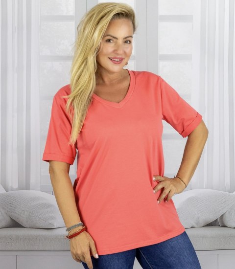 Bluzka koszulka t-shirt z dekoltem w serek i rękawem 1/2 MIRABEL (Pomarańczowy) Bluzka koszulka t-shirt z dekoltem w serek i rękawem 1/2 MIRABEL (Pomarańczowy)