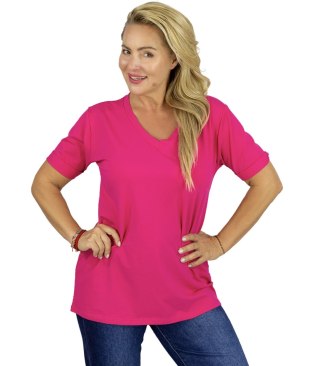 Bluzka koszulka t-shirt z dekoltem w serek i rękawem 1/2 MIRABEL (Różowy)