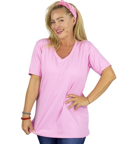 Bluzka koszulka t-shirt z dekoltem w serek i rękawem 1/2 MIRABEL (Różowy) Bluzka koszulka t-shirt z dekoltem w serek i rękawem 1/2 MIRABEL (Różowy)