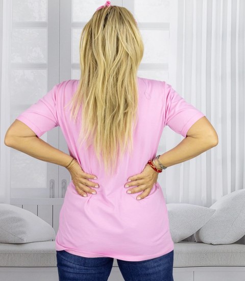 Bluzka koszulka t-shirt z dekoltem w serek i rękawem 1/2 MIRABEL (Różowy) Bluzka koszulka t-shirt z dekoltem w serek i rękawem 1/2 MIRABEL (Różowy)