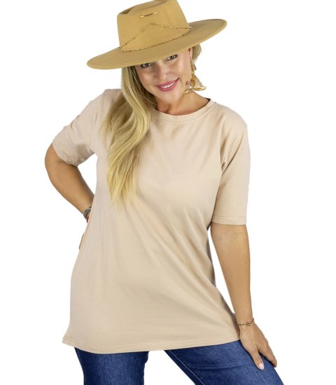 Bluzka koszulka t-shirt z okrągłym dekoltem i rękawem 1/2 EVELINA (Beżowy) Bluzka koszulka t-shirt z okrągłym dekoltem i rękawem 1/2 EVELINA (Beżowy)
