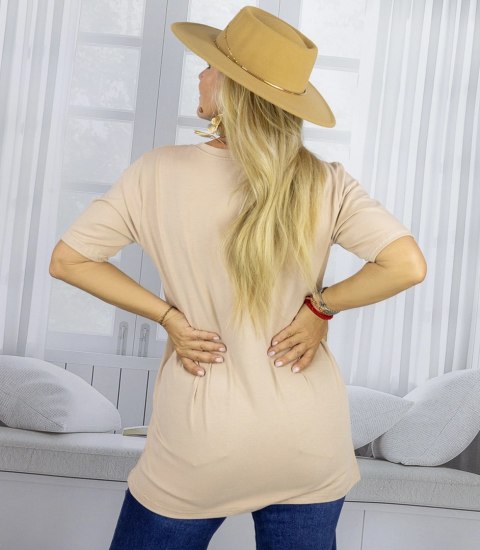 Bluzka koszulka t-shirt z okrągłym dekoltem i rękawem 1/2 EVELINA (Beżowy) Bluzka koszulka t-shirt z okrągłym dekoltem i rękawem 1/2 EVELINA (Beżowy)
