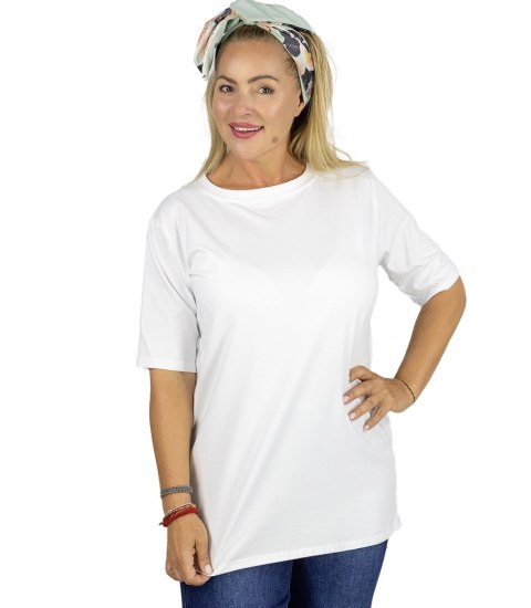 Bluzka koszulka t-shirt z okrągłym dekoltem i rękawem 1/2 EVELINA (Biały) Bluzka koszulka t-shirt z okrągłym dekoltem i rękawem 1/2 EVELINA (Biały)