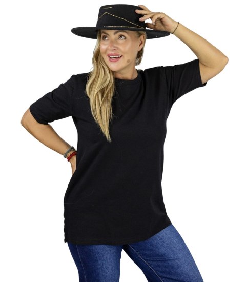 Bluzka koszulka t-shirt z okrągłym dekoltem i rękawem 1/2 EVELINA (Czarny) Bluzka koszulka t-shirt z okrągłym dekoltem i rękawem 1/2 EVELINA (Czarny)