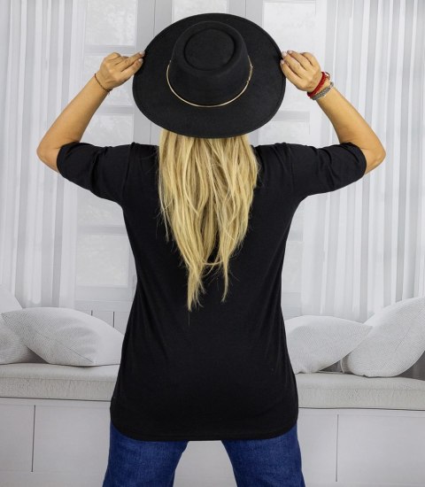 Bluzka koszulka t-shirt z okrągłym dekoltem i rękawem 1/2 EVELINA (Czarny) Bluzka koszulka t-shirt z okrągłym dekoltem i rękawem 1/2 EVELINA (Czarny)