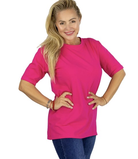 Bluzka koszulka t-shirt z okrągłym dekoltem i rękawem 1/2 EVELINA (Różowy) Bluzka koszulka t-shirt z okrągłym dekoltem i rękawem 1/2 EVELINA (Różowy)