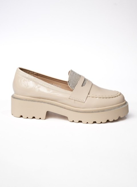 Damskie Lakierowane Mokasyny LUCENTE BEIGE