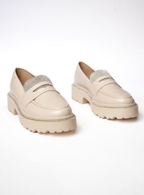 Damskie Lakierowane Mokasyny LUCENTE BEIGE