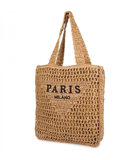 Duża torba pleciona shoperka z napisem modna PARIS (Brązowy) Duża torba pleciona shoperka z napisem modna PARIS (Brązowy)
