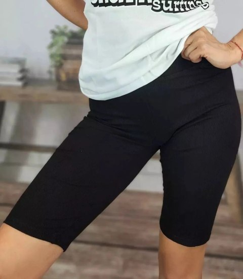 Krótkie legginsy prążkowane plus size Eleganckie ELA (Czarny) XL/2XL