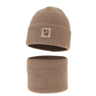 Czapka i komin dla chłopca zimowy komplet, beżowy Joseph