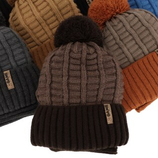 Czapka i komin dla chłopca zimowy komplet, camel, z pomponem Leo