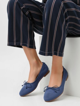 Damskie Baleriny BELLA BLUE - Uroczy Minimalizm w Spokojnym Odcieniu