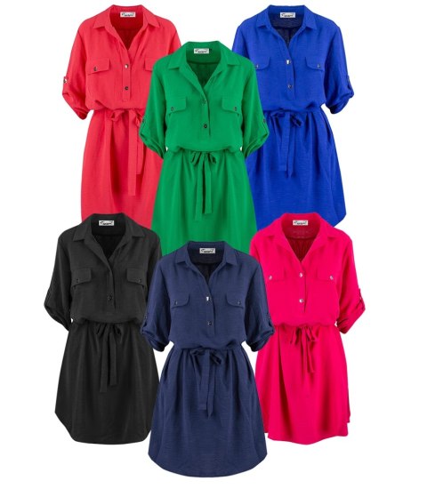Sukienka szmizjerka basic tunika midi plus size MARIBEL (Granatowy) 44 Sukienka szmizjerka basic tunika midi plus size MARIBEL (Granatowy) 44