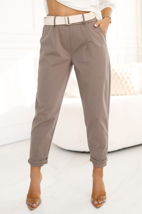 590-1 Stylowe spodnie z kieszeniami i ozdobnym paskiem - MOCHA MOUSSE - UNI 590-1 Stylowe spodnie z kieszeniami i ozdobnym paskiem - MOCHA MOUSSE - UNI