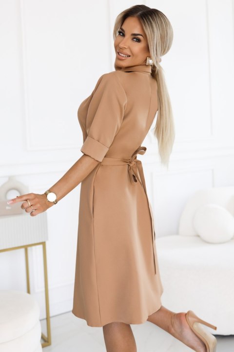 286-8 SANDY Koszulowa rozkloszowana sukienka z paskiem - MOCHA MOUSSE - XL 286-8 SANDY Koszulowa rozkloszowana sukienka z paskiem - MOCHA MOUSSE - XL