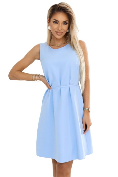 296-12 VICTORIA Trapezowa sukienka bez rękawów z paskiem - BŁĘKITNA - XXL 296-12 VICTORIA Trapezowa sukienka bez rękawów z paskiem - BŁĘKITNA - XXL
