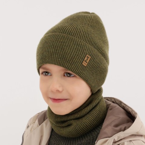 Czapka i komin dla chłopca jesienny, wiosenny komplet, jasnoszary, 100% wełniany merino Bruce