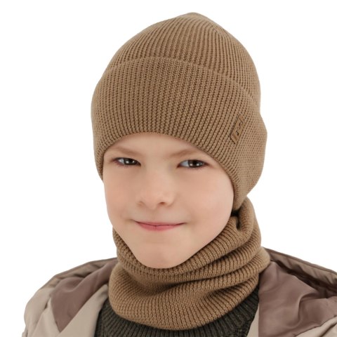 Czapka i komin dla chłopca jesienny, wiosenny komplet, jasnoszary, 100% wełniany merino Bruce