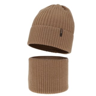 Czapka i komin dla chłopca, zimowy komplet, camel, 100% wełniany merino, Gizmo