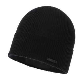 Czapka jesienna, wiosenna męska, czarna, 100% wełniana merino Fleur