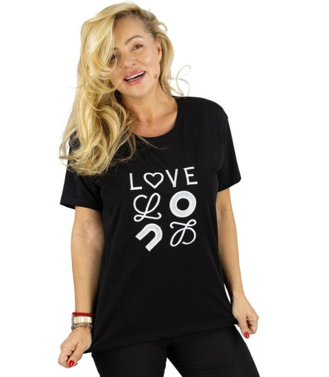 T-shit bluzka koszulka z wyszywanym napisem LOVE (Czarny) T-shit bluzka koszulka z wyszywanym napisem LOVE (Czarny)
