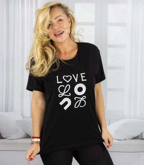 T-shit bluzka koszulka z wyszywanym napisem LOVE (Czarny) T-shit bluzka koszulka z wyszywanym napisem LOVE (Czarny)