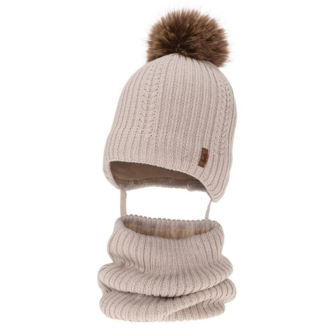 Czapka i komin dla chłopca zimowy komplet, beżowy, z wełną merino, wiązany Zongo Czapka i komin dla chłopca zimowy komplet, beżowy, z wełną merino, wiązany Zongo