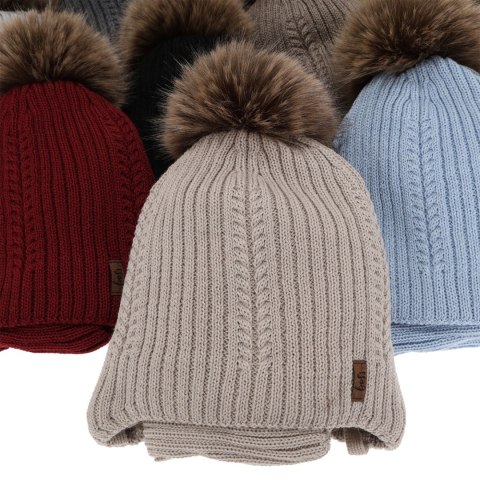 Czapka i komin dla chłopca zimowy komplet, beżowy, z wełną merino, wiązany Zongo Czapka i komin dla chłopca zimowy komplet, beżowy, z wełną merino, wiązany Zongo