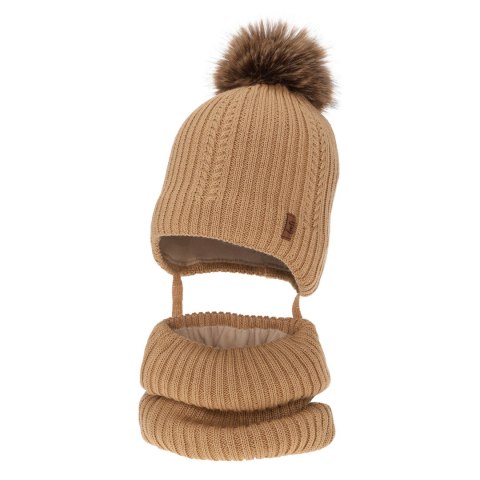 Czapka i komin dla chłopca zimowy komplet, camel, z wełną merino, wiązany Zongo Czapka i komin dla chłopca zimowy komplet, camel, z wełną merino, wiązany Zongo