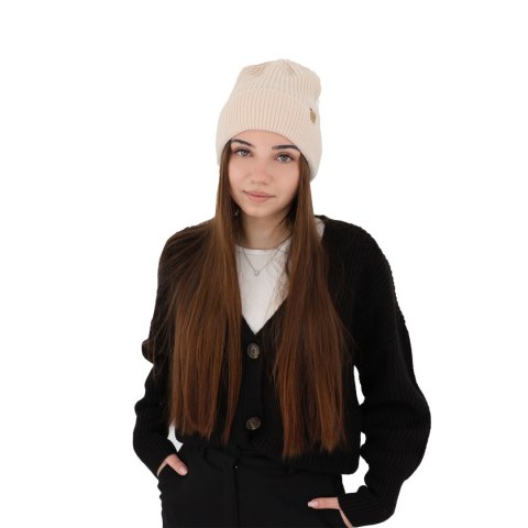 Czapka zimowa damska, beżowa, 100% wełniana merino Isla