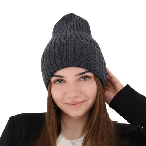 Czapka zimowa damska, fioletowa, 100% wełniana merino Ariga