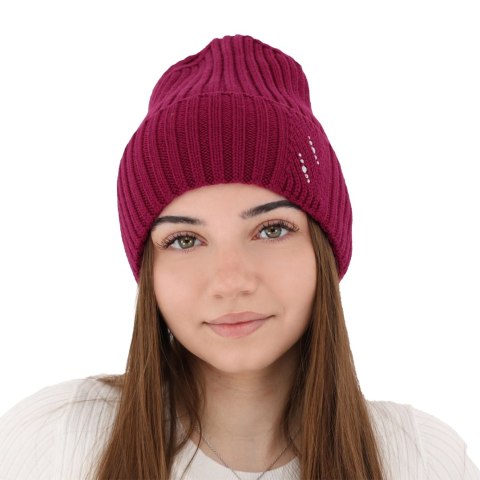 Czapka zimowa damska, fioletowa, 100% wełniana merino Ariga