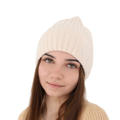 Czapka zimowa damska, fioletowa, 100% wełniana merino Ariga