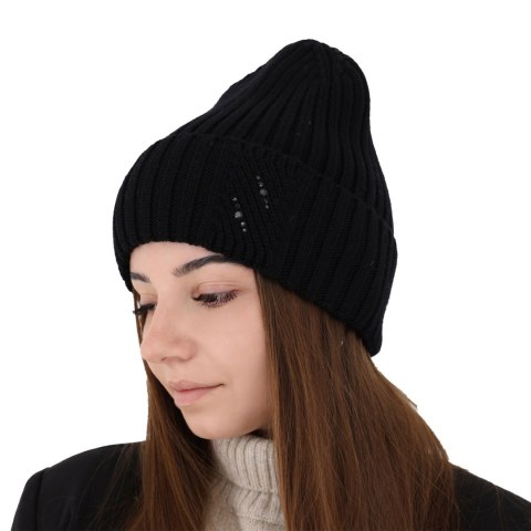 Czapka zimowa damska, fioletowa, 100% wełniana merino Ariga